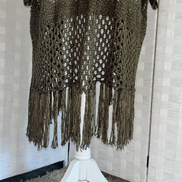 Vintage Polo Ralph Lauren Boho Fringe Linen Knit Cardigan Sweater Women’s Large - Picture 5 of 14